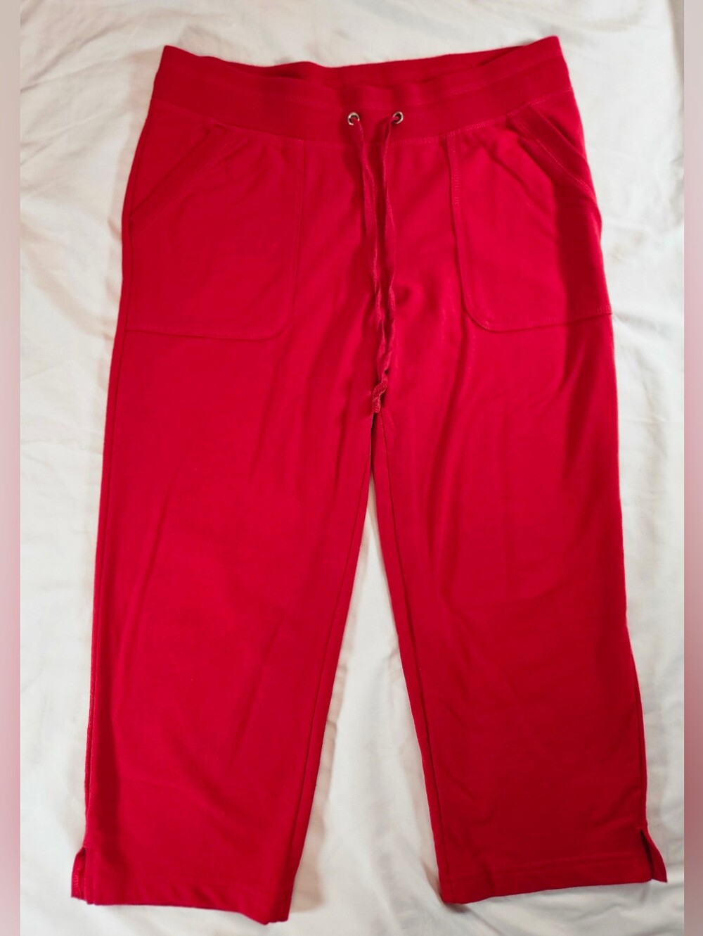 White Stag Womens Red Pull On Elastic Drawstring Waist Capri Pants Size Medium